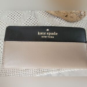 kate spade Black and Blush Saffiano Leather Wallet